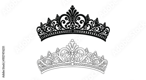 An elegant black tiara and a smaller ornate crown illustration