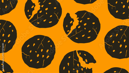 Cookie Pattern Design. Seamless Bite Motif. Hand Drawn Vector. Decorative Textile Background.