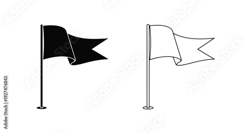Two flags waving one black one white in a simple line drawing