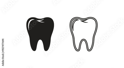 Two tooth illustrations one solid one outlined against a white background