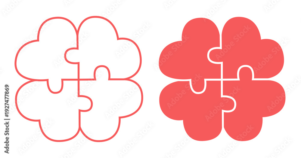Fototapeta premium Cutting lines grid design jigsaw puzzle. Jigsaw puzzle blank template. 4 pieces. Editable stroke weight. Vector illustration.