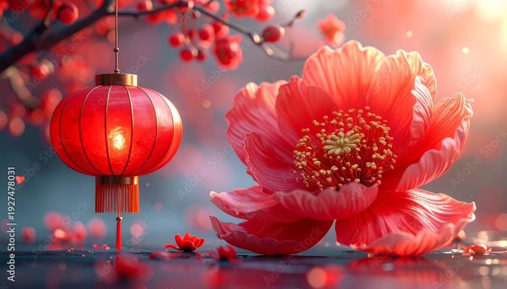 custom made wallpaper toronto digitalFestive Chinese New Year - Lantern and Red Flower in Soft Light.