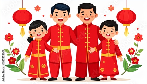 Wallpaper Mural Festive Chinese New Year Family Celebration with Traditional Attire and Lanterns. Torontodigital.ca