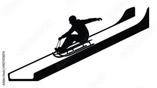 A person riding a sled on a slope isolated on white background, Vector