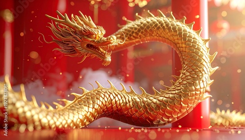 Wallpaper Mural Golden Dragon Symbolizing Chinese New Year and Prosperity. Torontodigital.ca