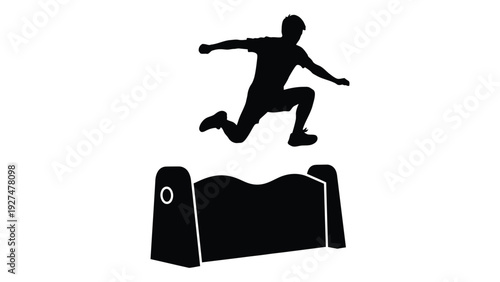 A person jumping over a hurdle in a park isolated on white background, Vector