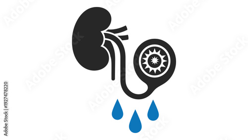 A kidney with a pipe and water drops isolated on white background, Vector