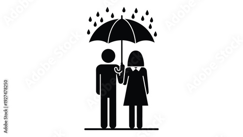 A man and woman standing under an umbrella in the rain isolated on white background, Vector