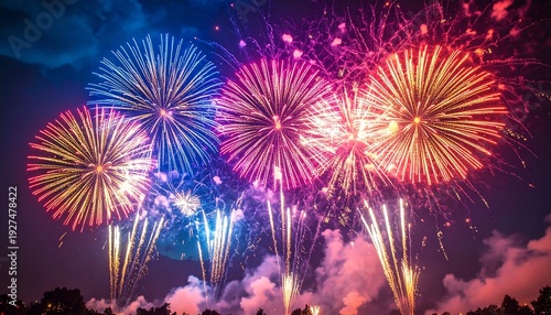 Wallpaper Mural Spectacular Fireworks Display Illuminating the Night Sky with Vibrant Colors. Torontodigital.ca