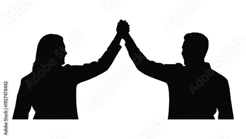 Two people giving each other a high five isolated on white background, Vector