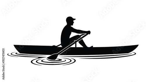 A person rowing a boat on the water isolated on white background, Vector
