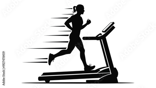 A woman runs quickly on a treadmill in a fitness setting isolated on white background, Vector