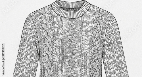 Black and White Knitted Sweater with Cables.