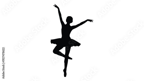 A black silhouette of a ballet dancer in a graceful pose isolated on white background, Vector