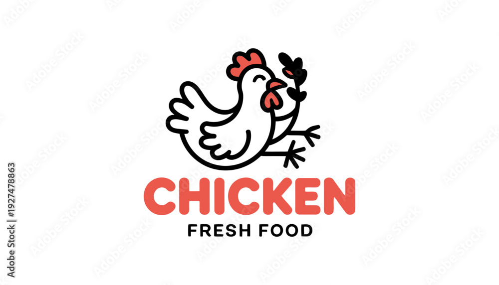 Fototapeta premium Chicken fresh food logo with a cartoon illustration of a hen