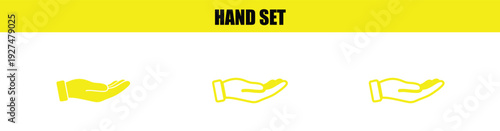 Hand icon set. Includes 3 hand symbols. Created in outline style with yellow and black colors.