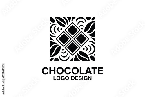 Chocolate logo design with black and white floral pattern