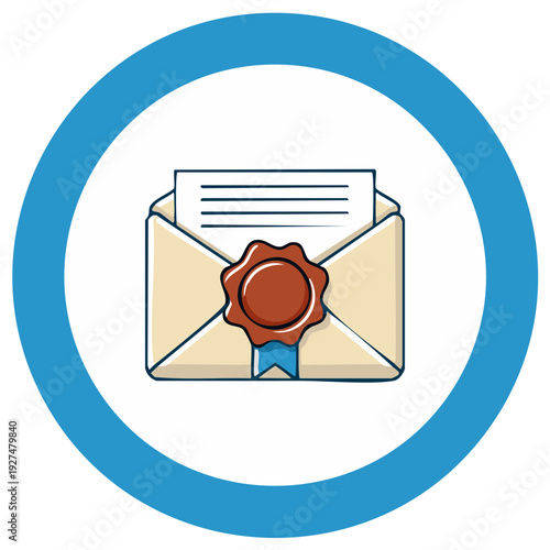 Sealed Envelope with Letter Inside Circular Icon Illustration Communication and Authenticity