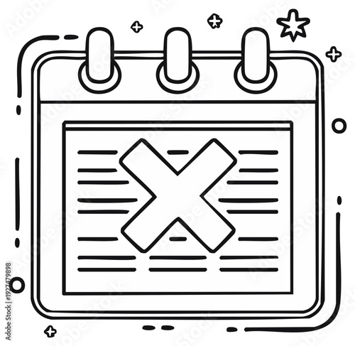 Black and white calendar with cross mark doodle representing event cancellation