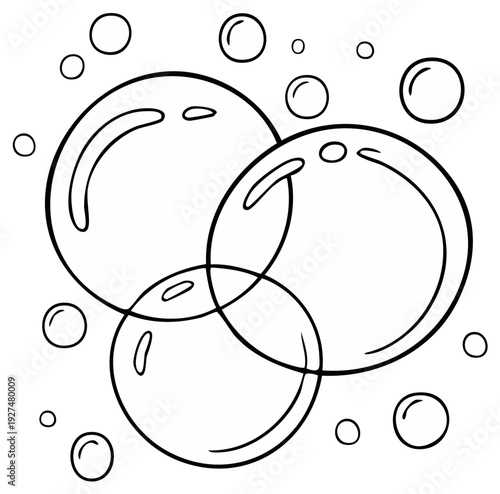 Stylized Soap Bubbles Illustration - Simple Line Art of Circular Forms with Refraction on White Background