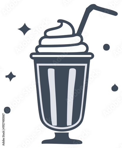 Iced beverage with whipped cream and straw icon Illustration for ads and posters