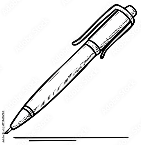 Hand drawn sketch of a ballpoint pen writing on a surface