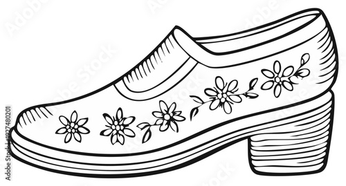 Floral pattern shoe outline, drawing, footwear