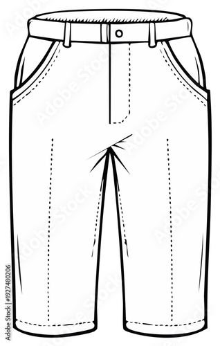 Line Drawing of Men's Chino Shorts with Belt Loops and Pockets
