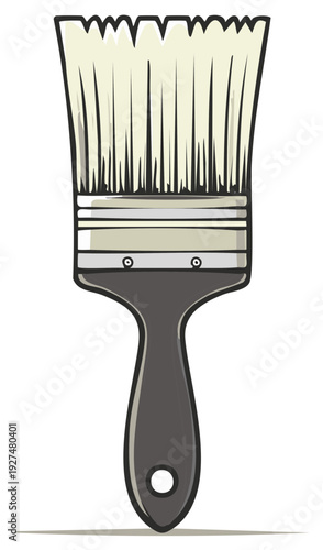 Illustration of a flat paint brush with a dark handle and pale bristles