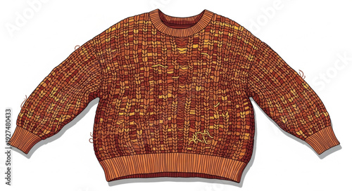Brown Knitted Sweater with Cable Pattern.