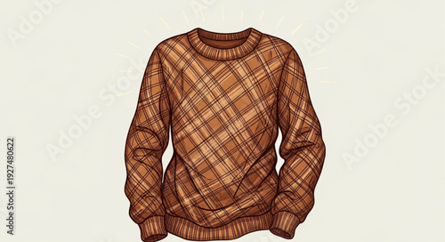 Brown Plaid Sweater with Long Sleeves.