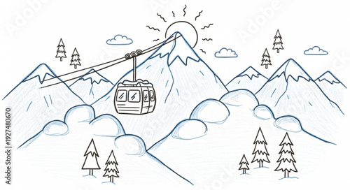 Cable Car Gondola in Mountain Landscape.