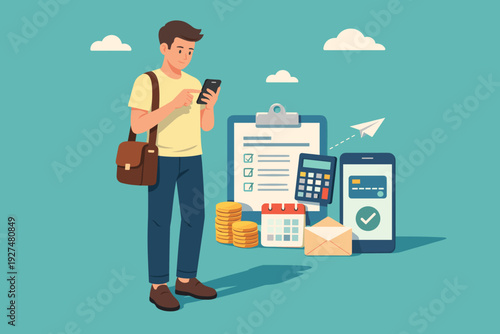 Digital Tax And Finance Consultant. Tax and Financial Digital Concept. Vector graphic illustration