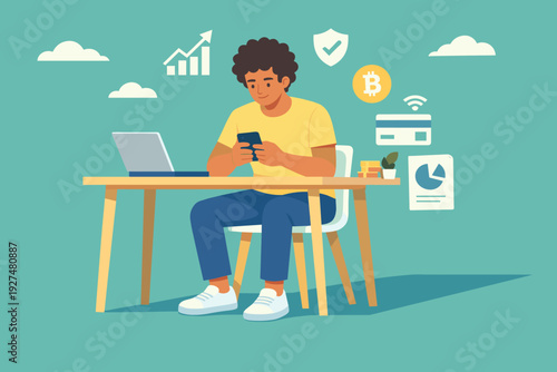 Online Financial Tax Working Desk. Tax and Financial Digital Concept. Vector graphic illustration