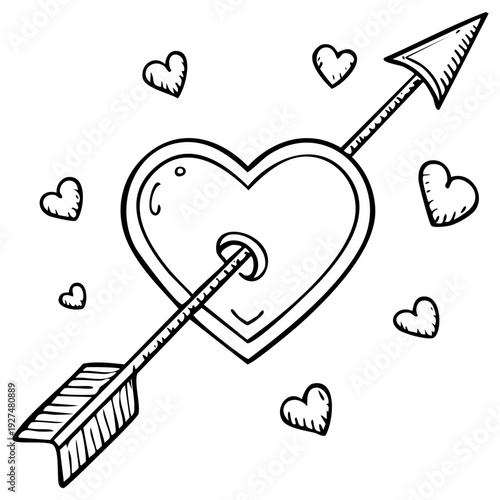 Hand-drawn Heart with Arrow Illustration for Valentine's Day Greeting Card, Romantic Decoration