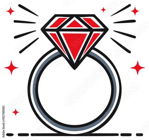 Red Gemstone Engagement Ring with Sparkles and Shine Graphic