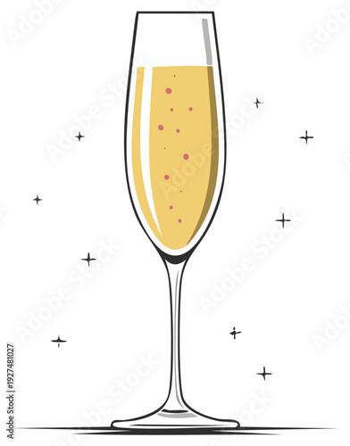 Bubbly champagne flute with sparkling stars celebration toast drink