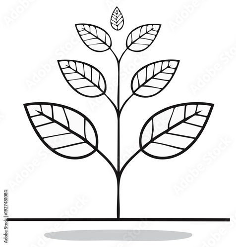 Stylized black outline illustration of a growing plant sapling with leaves representing nature