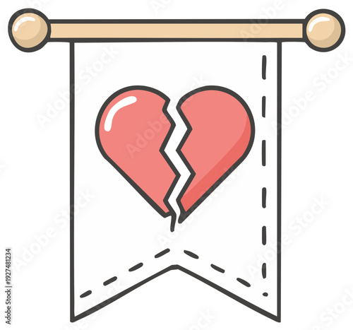 Hand drawn banner with a cracked heart symbol representing heartbreak and sadness