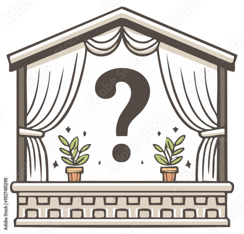 Theater stage with question mark and plants mystery performance concept