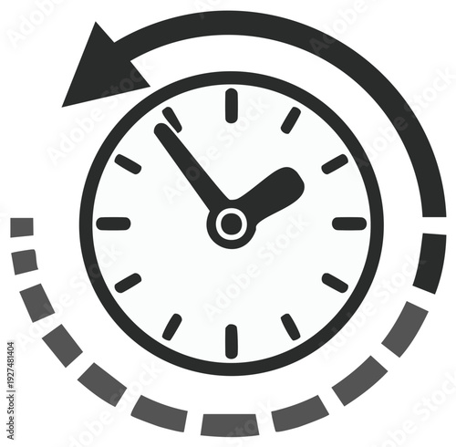 Clock icon with rotating arrow, time passing, concept for deadline, schedule