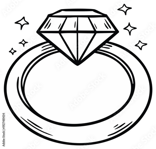 Diamond ring illustration with sparkle design for engagement and marriage concept