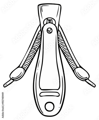 Vector illustration of metal nail clippers with spring-loaded handles. Hand-drawn outline of grooming tool isolated. Single item for manicure or pedicure