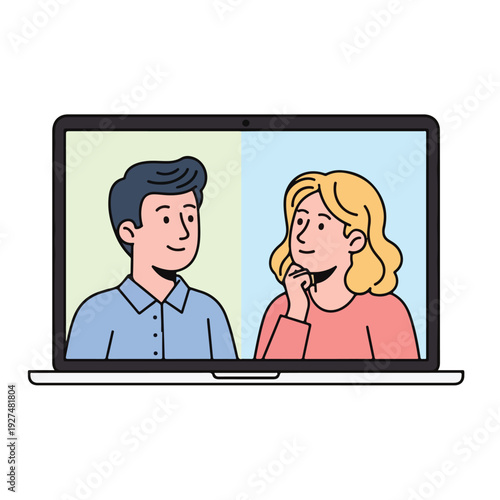 Online meeting video call on laptop with two colleagues