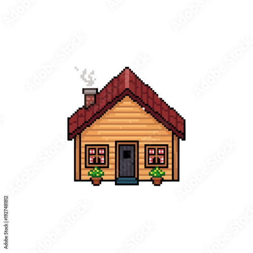 pixel art classic wooden farmer house cozy rural building retro farming game asset