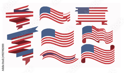 American flag ribbon banner set patriotic vector design