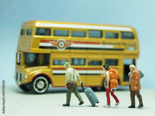 Quadro su tela Mini toy of action figure at table with blurred background