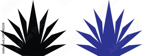 Black and blue vector silhouettes of agave plants with sharp pointed leaves for tequila production agriculture landscape and desert nature illustration designs