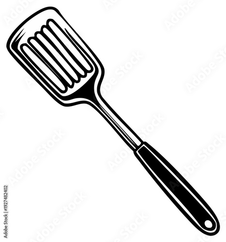 Kitchen Utensil Spatula Silhouette in Black and White Isolated on White