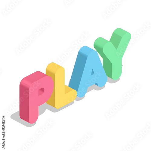 The colorful 3D text 'PLAY' is prominently displayed in a diagonal arrangement